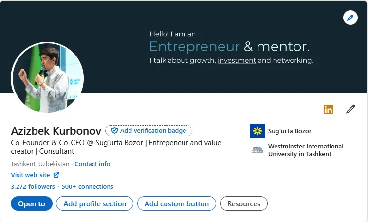 LinkedIn как мощный инструмент для стартапов: 7 шагов для построения личного бренда от Азизбека Курбонова